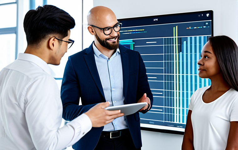 A diverse group of professional designers and data analysts, fully clothed in modern business attire, collaborating in a sleek, contemporary office. One person is pointing at a holographic display showing data visualizations and AI sentiment analysis charts, while another reviews user feedback on a tablet. The scene emphasizes the fusion of technology and human insight in design evaluation. Soft, natural lighting. Professional photography, high resolution, perfect anatomy, correct proportions, well-formed hands, natural pose, appropriate attire, modest clothing, safe for work, family-friendly content.