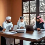 Home 14 디자인 사고 프로세스의 각 단계 설명 - A modern office scene in a Middle Eastern setting showing a diverse team of Arab professionals deepl...
