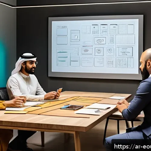 Home 13 디자인 사고 교육에서의 피드백의 중요성 - A modern Arab office environment featuring a diverse team of designers and users engaged in a dynami...